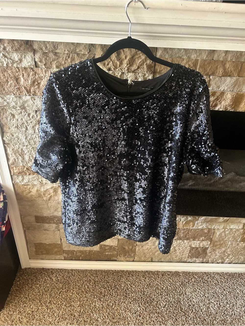 Ann Taylor Sequin Top Silver Black with Silent Zipper - Picture 2 of 4